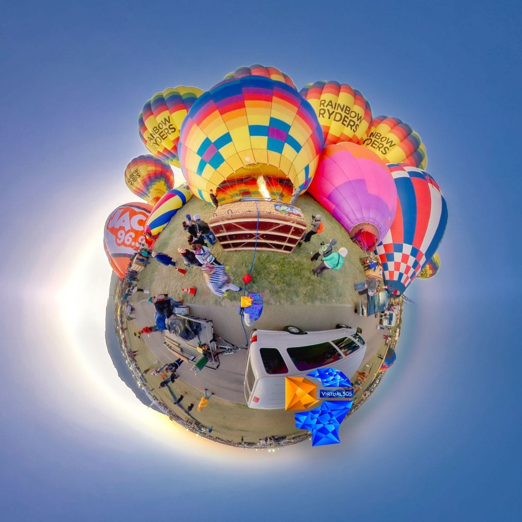 Tiny planet 360 image of balloon inflating during Mass Ascension 2019